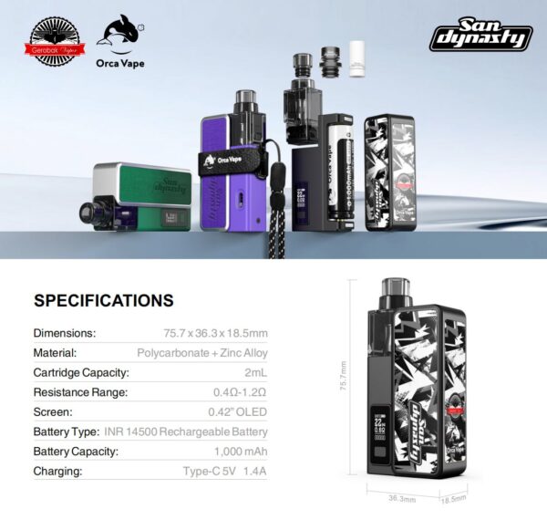 【小煙主機】San Dynasty 小海豚 30W 主機 套組 小體積大煙量 可更換電池 外型配件 海綿濾嘴